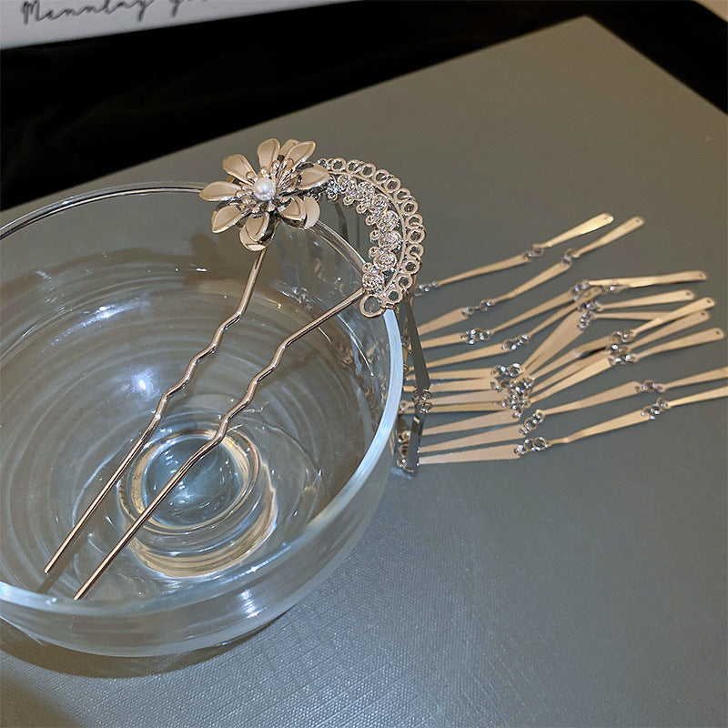 Flower Pearl Tassel Fork Hairpin