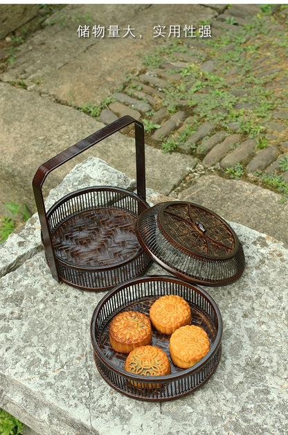 Vintage Bamboo Weaving Lacquerware Food Box Chinese Style Basket