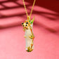Hetian Jade Bamboo Enamel Leaf Panda Pendant Necklace