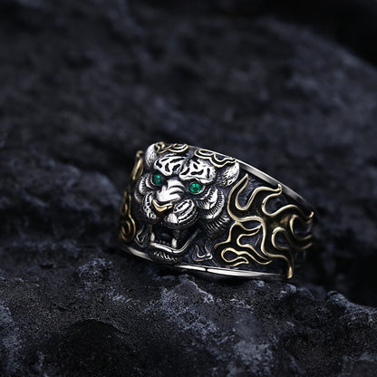 Tiger Retro Herren-Offener Ring – Sterling Silber