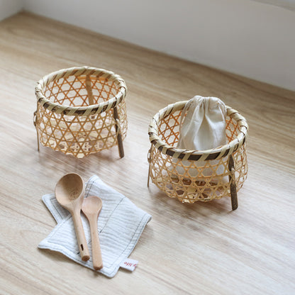 Handmade bamboo woven small item storage basket