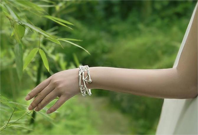 Bamboo leaf and bamboo knot Chinoiserie bracelet