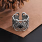 Ethnic Mongolian Pattern Wide Faced Hollow Black Zircon Ring (Adjustable Opening)