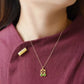 Double Happiness Gold Inlaid Jade Pendant - Sterling Silver