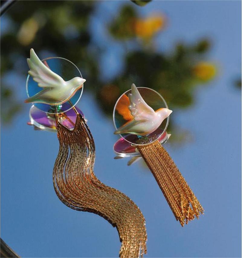 bird ceramic acrylic tassel earrings