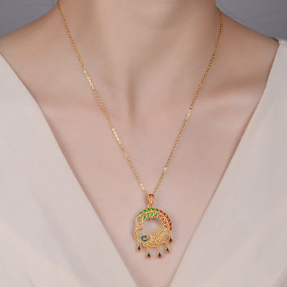 Emaille hohler Glückswolken-Phönix eingelegter Hetian Jade Anhänger