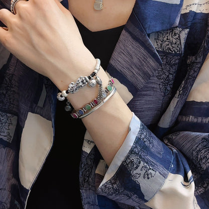 Reines Silber Pixiu Ellenbogen Vintage 3D-Handwerk Original Gewebtes Quastenarmband