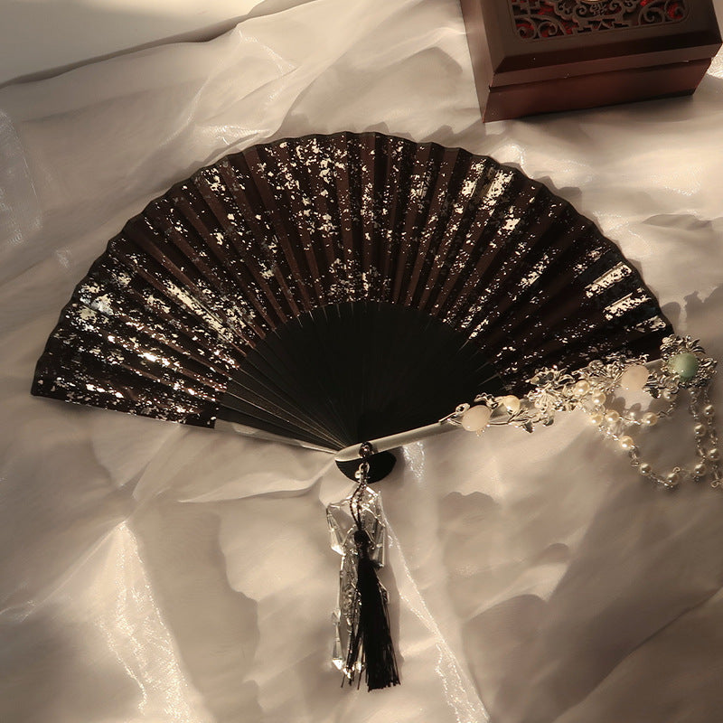 Handmade black gold sprinkled Han Dynasty antique folding fan