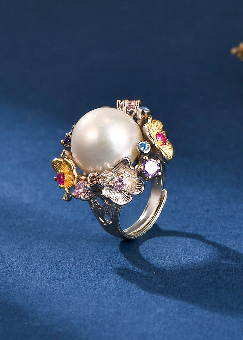 Freshwater Pearl Flower Ring-Sterling Silver