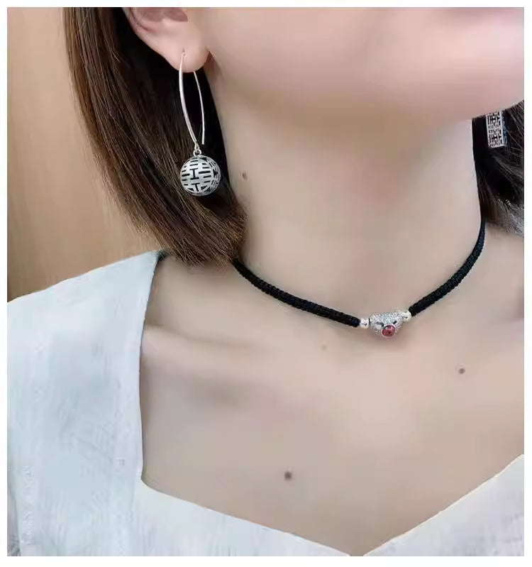 Handcrafted 925 Sterling Silver Double Happiness Earrings – Hollow Bead Chinese Style, 1.6cm Diameter, 10.3g, Elegant Women’s Jewelry