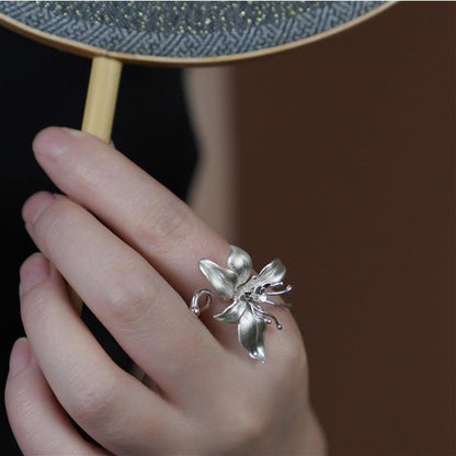 Chinoiserie Orchideenring, offener Ring (verstellbar)