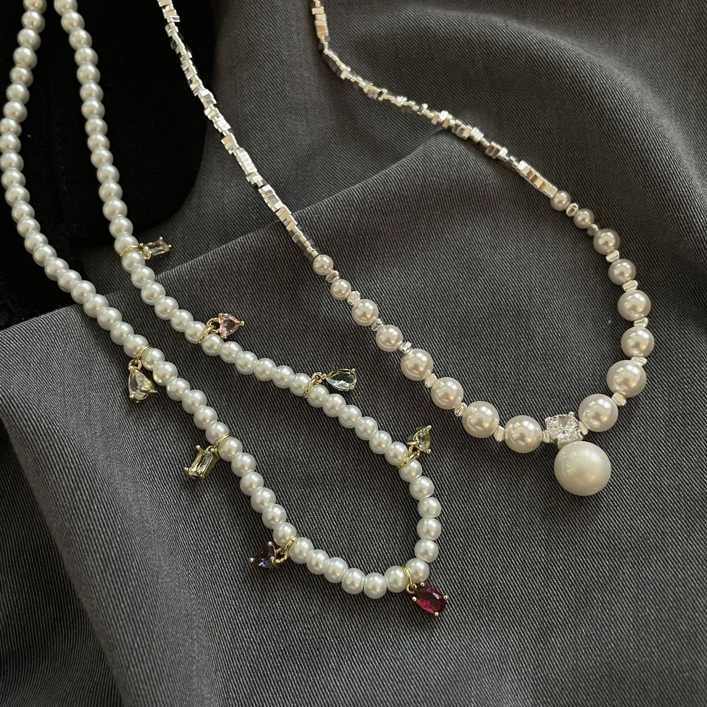 Colored Zircon Pearl Necklace