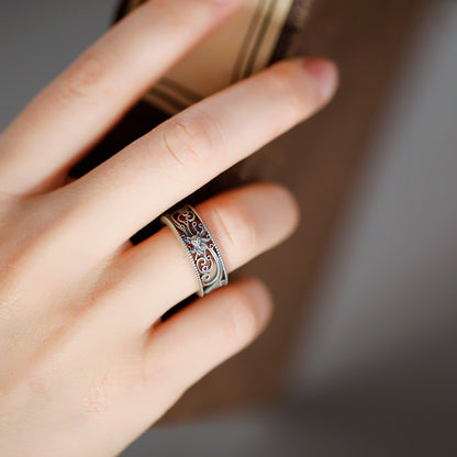 Vintage Neunschwänziger Fuchs Hohl Offener Ring im ethnischen Stil mit Totem