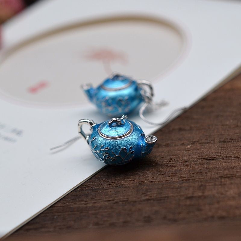 Cloisonné teapot earrings
