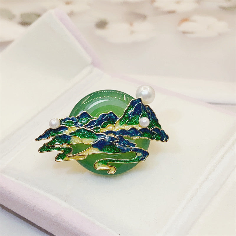 Creative with national style green mountain brooch