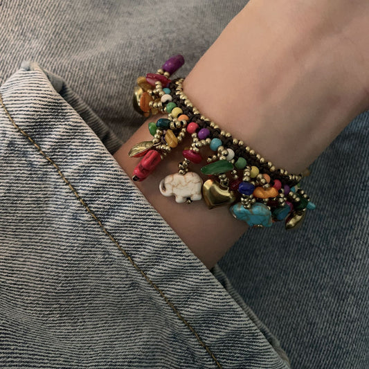 Tibetan style woven hand rope exotic beads bracelet