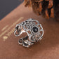 Ethnic Mongolian Pattern Wide Faced Hollow Black Zircon Ring (Adjustable Opening)