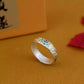 Sterling Silver Adjustable Heart Sutra Ring – Gold Enamel Floral & Scroll Design, Ethnic Style