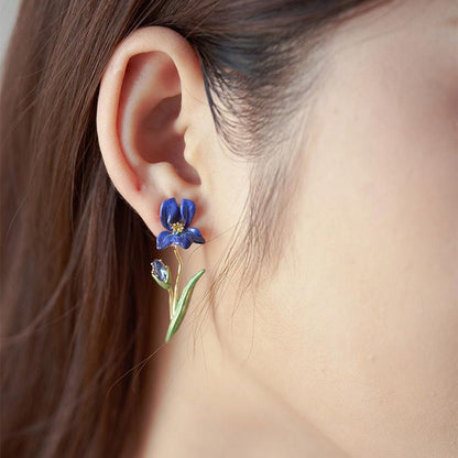 Ohrringe mit blauer Irisblatt