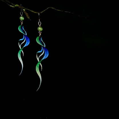 Oriental Green Streamer Earrings – Artistic New Chinese Style Statement Earrings