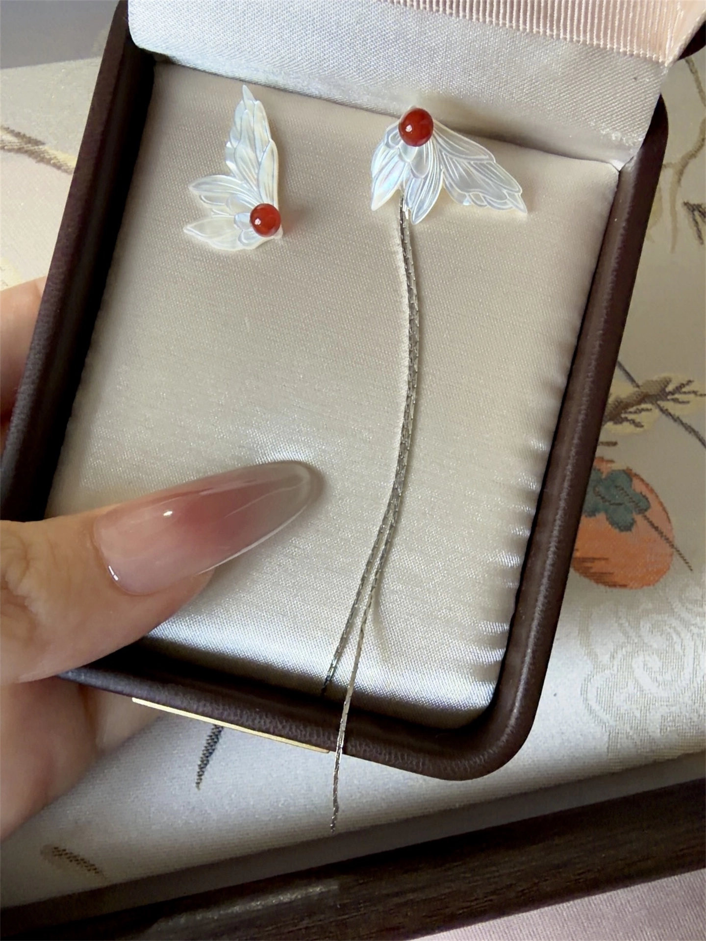 White Mother-of-Pearl Butterfly Wing Tassel Earrings