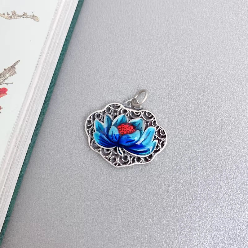 Enamel Lotus Ruyi Lock Pendant