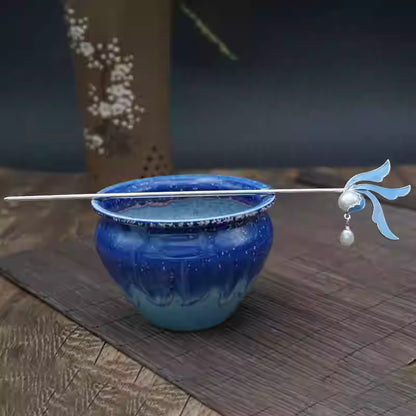 Original Chinese Style Orchid Hairpin with Pearl Tassels – Handmade Hanfu Hair Accessory, Metal & Alloy