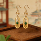 New Chinese Style Cloud & Green Jade Drop Earrings – 24K Gold-Plated 925 Silver, Elegant Oriental Design for Women