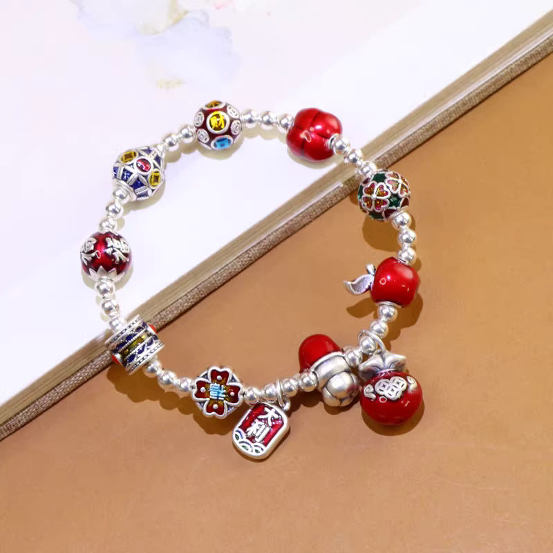 God of Wealth Bracelet with Multi-Gem Beads – New Chinese Style Feng Shui Design