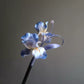 Blue Iris Handmade Velvet Flower Hairpin – Silk Thread Sandalwood Chinese Hair Stick