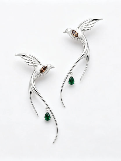 Twin Swallows Return Earrings – Zen-Inspired Chinese Style Elegant Jewelry