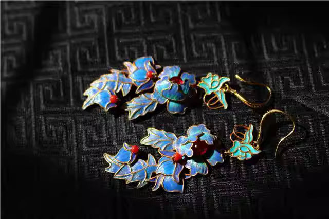 Guochao Filigree Turquoise Peach Blossom Earrings – Handmade Chinese Style Hanfu Accessories for Women