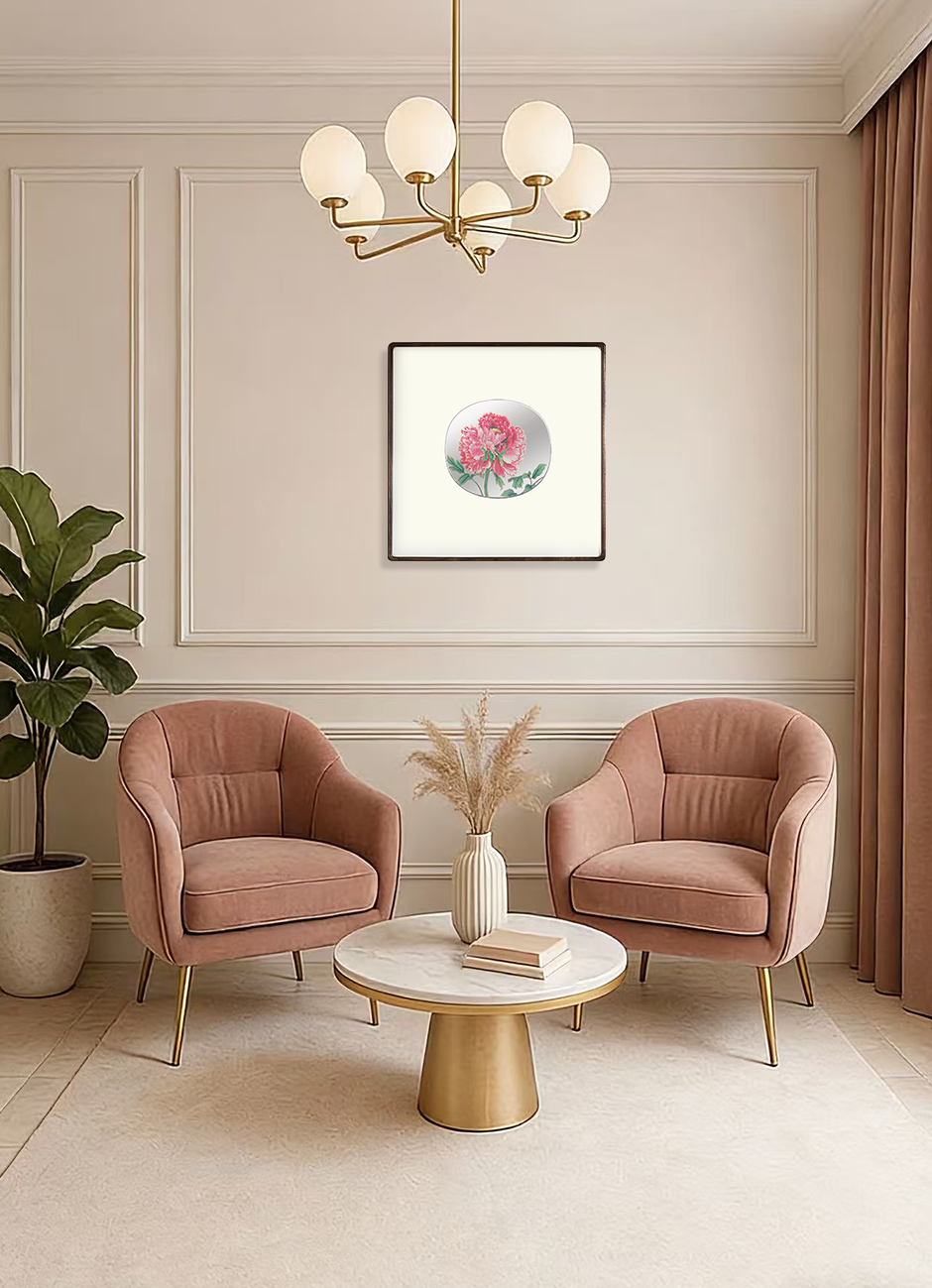 Peony Handcrafted Silver Wall Art | Traditional Chinese Repoussé Floral Metal Frame