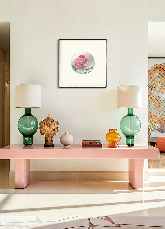 Peony Handcrafted Silver Wall Art | Traditional Chinese Repoussé Floral Metal Frame