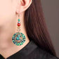 Pipa-Inspired Green Agate Earrings – Statement Ethnic Cloisonné for Qipao