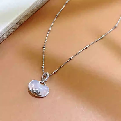 S925 Sterling Silver Lotus Chalcedony Pendant Necklace – Adjustable 40+5cm Clavicle Chain for Women | Elegant Spring Jewelry