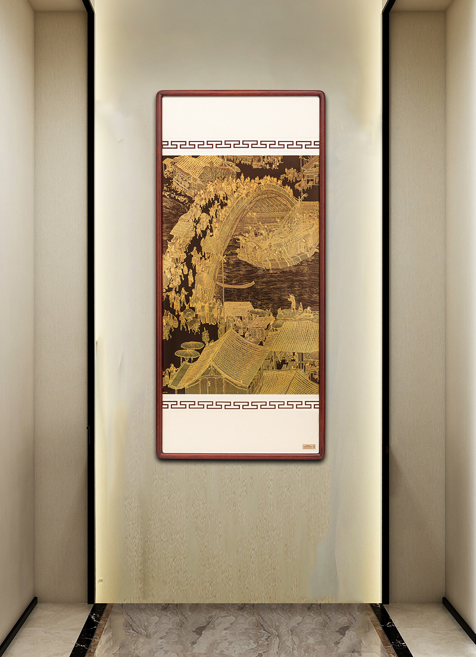 Qingming Shanghe Tu – Handcrafted Chinese Repoussé &  Chasing Wall Art (Vertical) | Luxury Historical Landscape Metal Artwork