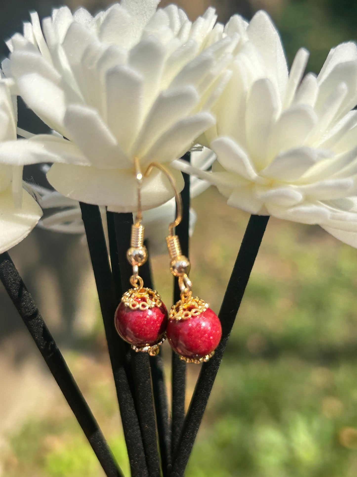 Cinnabar Red Earrings – Chinese Vintage Style Earrings for Women | Lucky Red Jewelry Gift