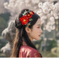 “Die Lian Hua” Red Peony Butterfly U-Shaped Hairpin | Handcrafted Velvet Flower, Hanfu & Qipao Wedding Hair Accessory