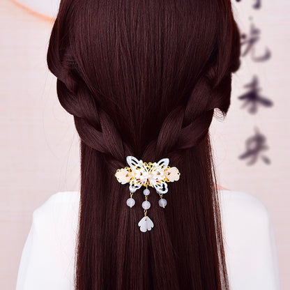 Retro chinesische Schmetterling 6 Perlen 4 Blumen Haarspange