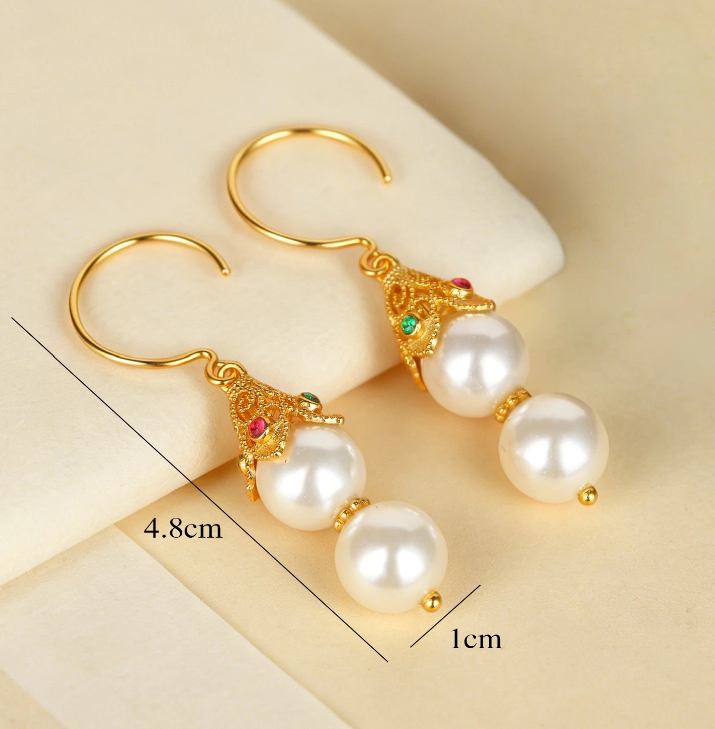 Ruyi Double Pearl Drop Earrings – New Chinese Style Filigree Gold-Plated S925 Silver Earrings