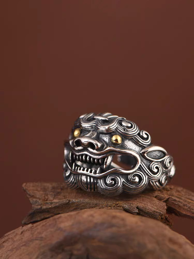 Vintage Thai Pi Xiu Ring – Adjustable Men's Lucky Beast Open Band Ring