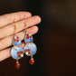 Elegant pearl embedded fabric gourd earrings retro Chinese aesthetic long drop earrings