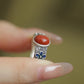 Vintage S925 Silver Nanhong Agate Lovesick Bean Flower Ring – Enamel Floral Ethnic Adjustable Ring for Women