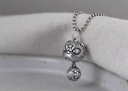 Taotie Hollow Pendant – Retro Chinese Double Happiness Flower Ball Necklace