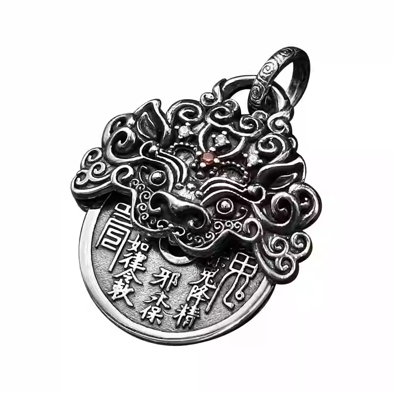 Rotating Bagua (Eight Trigrams) Pi Xiu Pendant Necklace – 925 Sterling Silver Feng Shui Amulet