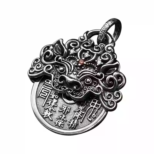 Rotating Bagua (Eight Trigrams) Pi Xiu Pendant Necklace – 925 Sterling Silver Feng Shui Amulet