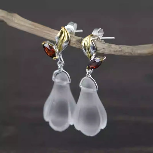 S925 Sterling Silver Magnolia Earrings – Gold-Plated White Crystal Studs for Women | Elegant Floral Jewelry