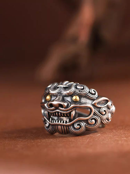 Vintage Thai Pi Xiu Ring – Verstellbarer Herren-Glückstier-Offenbandring
