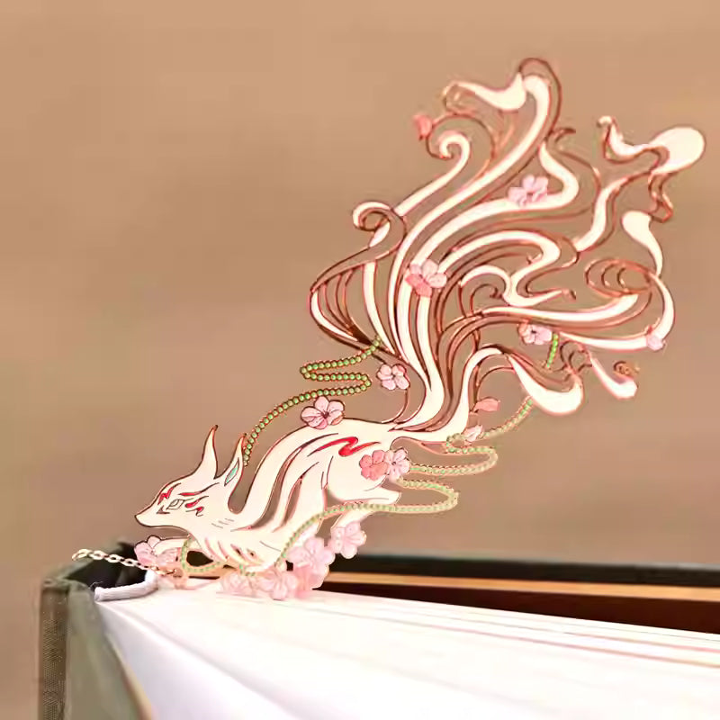 Nine-Tailed Fox King Hollow Metal Bookmark – Premium Off-White Stainless Steel, Shan Hai Jing Inspired Gift